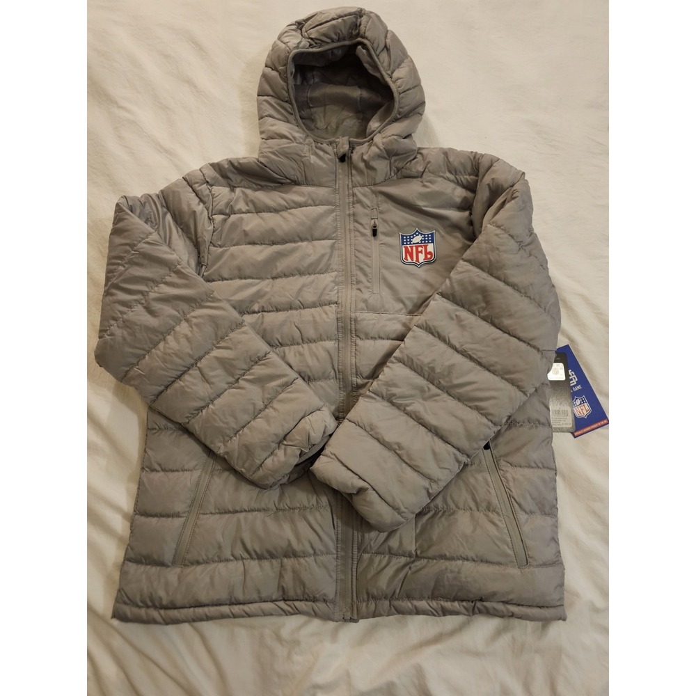 NFL Team Apparel Puffer Jacket Men's‎ Medium Gray Hooded Full Zip NWT